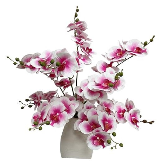 Pack Pink Orchid Artificial Flowers Real Touch, 27” 10 Pink + White Edge