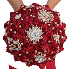 Wine Red Rose Bud wedding bouquet bridal artificial silk flower Sweet 15 bouquet