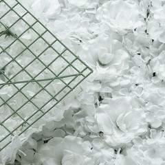 White Silk Roses Hydrangea 11 sq ft UV Protected Wall Backdrop Vertical Panels