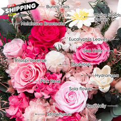Bessol Flowers for Delivery Preserved Small, Pink Flower Bouquet