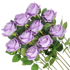 Realistic Fake Roses Artificial Flowers with Stem for Decoration 10 Lavender