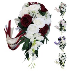 Bridal Artificial Rose Bouquet Silk Flowers Bridesmaid Drop Shape Decor