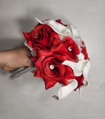 Red White Rose Calla Lily Bridal Wedding Bouquet Accessories