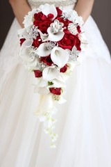 Handmade Red Calla Lily Bouquet, Realistic Roses & Pearls, Luxury Wedding Decor