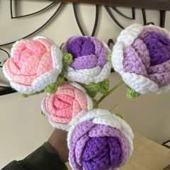 Crochet Flowers – Lot Of 6 Flowers Long Stemmed- Hobby Lobby New