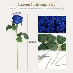 PCS Fake Roses, Artificial Flowers, Silk Faux Rose with Long Stems for 60 Blue