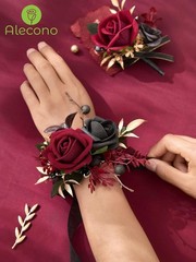 Elegant Burgundy Corsage and Boutonniere Set for Weddings & Proms – Silk Flowers