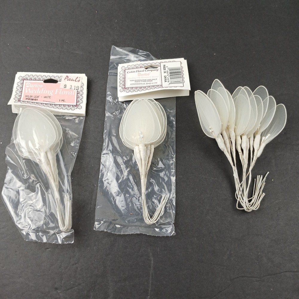 Sheer Nylon Leaf with Pearl 2″ & Wire Stem Wedding Embellishments 36 pieces