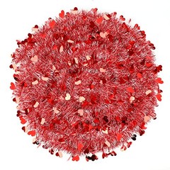 33 Ft Valentine’s Day Tinsel Garland,White Heart Metallic Hanging Garland Red