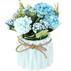 Artificial Hydrangea Bouquet with Small Ceramic Vase Fake Silk Variety Flower