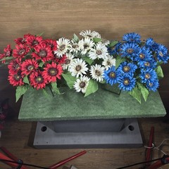 Artificial RED,WHITE,and BLUE MINI SUNFLOWER BUSHES, FLORAL CRAFT SUPPLY Set/3