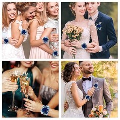 2 pcs Wrist Corsage and Boutonniere Set, Deep Blue Rose Wrist Deep Blue Corsage