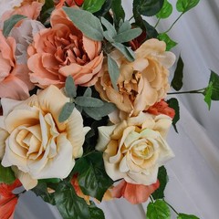 Peaches and Golden Yellows Garden Faux Silk Wedding Bouquet