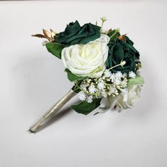 Elegant 7″ Bridesmaid Bouquets Set of 6 – Emerald White Roses Gold Accents