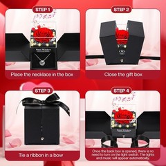 Preserved Red Rose Flowers with Love Necklace Gifts for Women Mom Birthday Prom