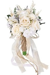 Wedding Bouquets for Bride Bridesmaid, White Champagne Artificial Roses 7.5in