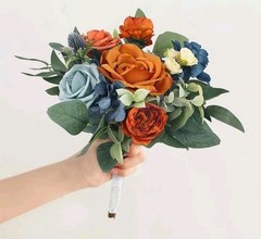 Rinlong 1Pc Fall Wedding Bouquets for Bridesmaids Bride Terracotta Navy Blue…