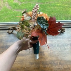 Bridal Bouquet Exquisite Budget Handmade Faux Floral Lovely Fall Red/Orange Pink