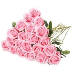20 Pcs Artificial Rose Flowers with Long Stem,Real Lifelike Silk Pink