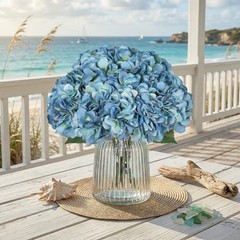 2Bouquets Artificial Fake Flowers Silk Hydrangea Dark Blue, 5 Flower Heads