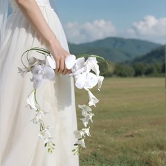 Realistic White Silk Artificial Flower Bridal Bouquet Elegant Handheld Flower
