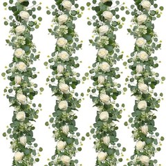 4Pcs(26 Ft) Artificial Eucalyptus & Rose Flower Garland, Faux Rose 4PCS White