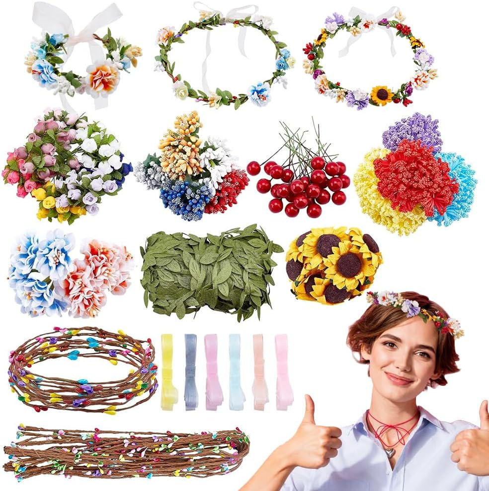 261Pcs/Set DIY Flower Crowns Making Kit Handmade Floral Crown Garland Kit Make Y