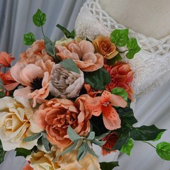 Peaches and Golden Yellows Garden Faux Silk Wedding Bouquet