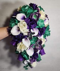 Hunter Green Purple Ivory Rose Calla Lily Orchid Bridal Wedding Bouquet Accessor