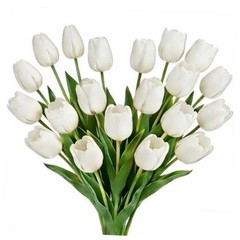 16 inch Fake Tulips Artificial Flowers, 20PCS Real Touch Fakes Tulip White