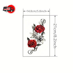 2pcs Red Waterproof Temporary Rose Flower Tattoos for Arm Leg Chest Thigh Women