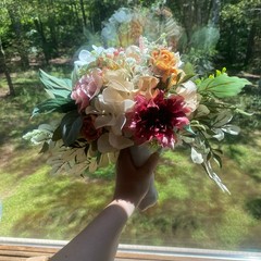 Bridal Wedding Bouquet Hand made Budget Friendly Faux Flowers White Pink Green