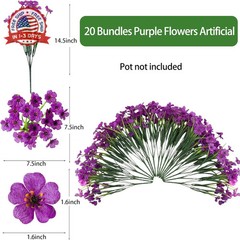 20 Bundles Artificial Flowers for Outdoors, UV Resistant Fake Realistic Flowers