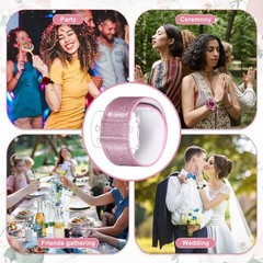 4 Pcs Corsage Wristlet Band, Elastic Wrist Corsage Bracelets Bands, Pink
