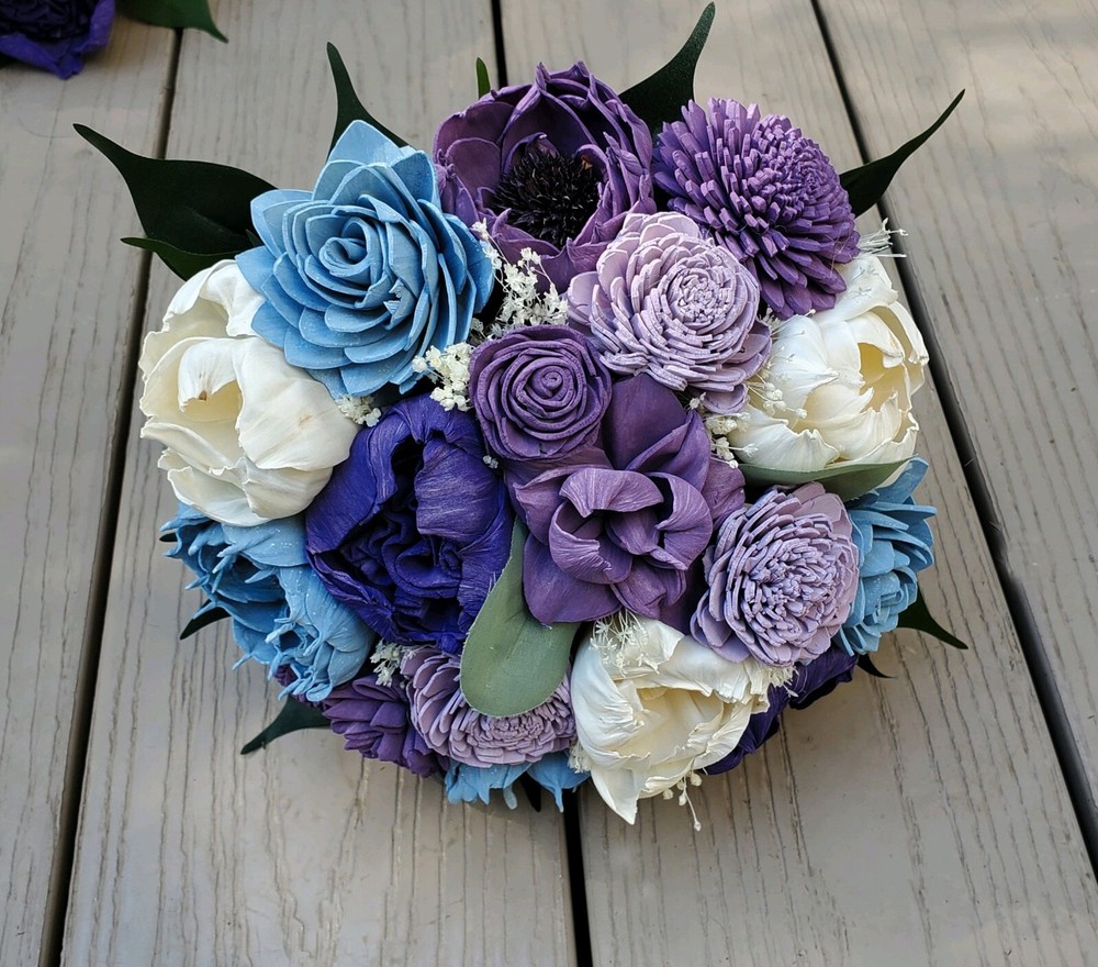 Lavender Blue Bridal Bouquet Purple Sola Wood Bridesmaid Custom Wedding Flowers