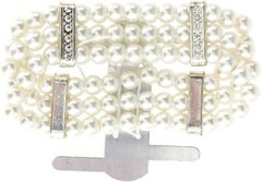 Wristlet White pearl 3 strand Silver Rhinestone Stretch Band Corsage formal