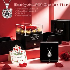 Lebana Preserved Red Real Rose with Heart I Love You Necklace 100 inches,