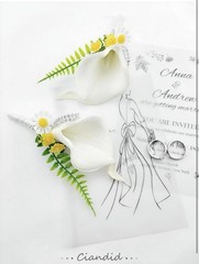 2PCS Candid Lily Boutonniere for Men Wedding Bridegroom & Best Men White Flowers