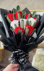 Made By Zuly Handmade Crochet Rose Bouquet Red White