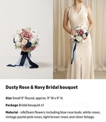 Ling’s Moment 9″ Wedding Dusty Rose/ Navy Bouquet for Bride, Bridesmaid’s Bouque