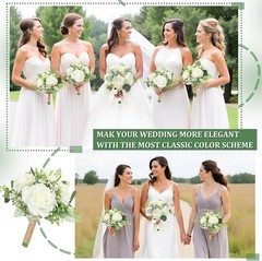 Bridesmaids Bouquets Set of 6 Ivory White Artificial Flowers 7 Inch Bridesmaid B