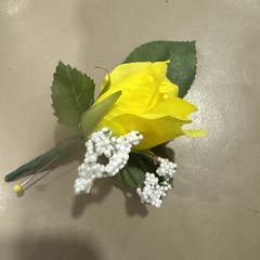 Silk Boutonnière Yellow Flowers & Filler. Yellow Ribbon On Stem Perfect For Prom
