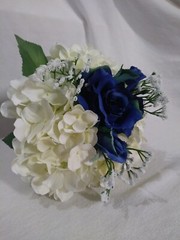 Wedding Bouquet Silken / Plastic White Hydrangea w/ Dark Blue Rose NEW