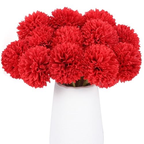 Pcs Artificial Chrysanthemums Flowers Silk Ball Flowers Fake Mums 12 Red