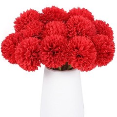 Pcs Artificial Chrysanthemums Flowers Silk Ball Flowers Fake Mums 12 Red