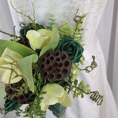 Woodland and Jade Crystal Faux Silk Wedding Bouquet