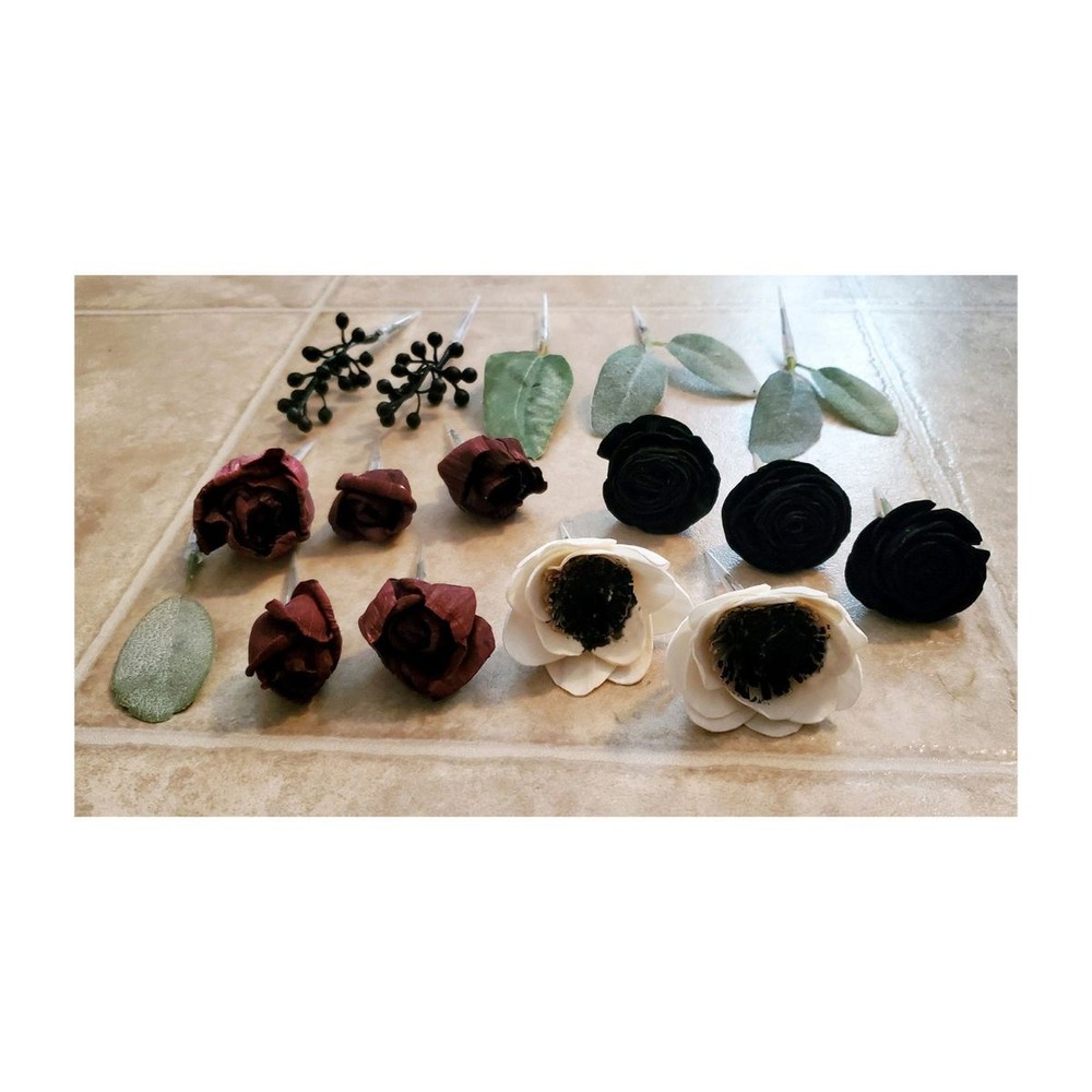 16PC Reusable Burgundy Black Wedding Cake Flower Set Sola Wood Anemone Decor