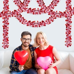 50Ft Valentines Heart Tinsel Garland Red Pink 50ft/ 15 m, Red, Pink, White