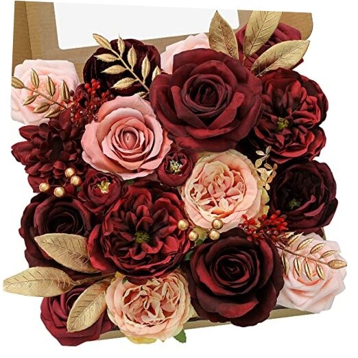Artificial Flowers Burgundy Pink Fake Flowers for 1 Box Classic Burgundy Pink