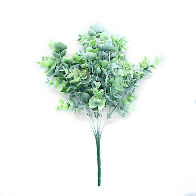 3 pcs 14″ tall Frosted Green Eucalyptus Artificial Greenery Bushes Wedding Party